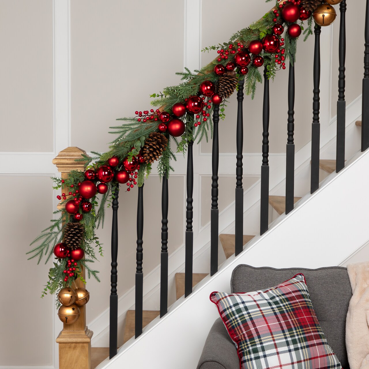 Northlight Mixed Foliage with Jingle Bells and Ornaments Artificial Christmas Garland - 6' x 8" - Unlit